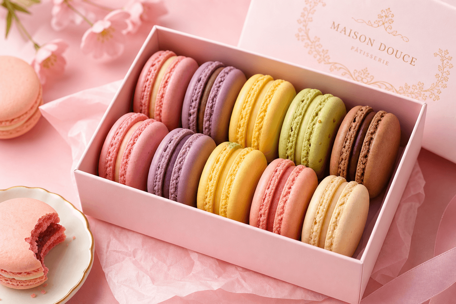 Hộp macaron 12 chiếc quà tặng tại Sweet Delight Bakery